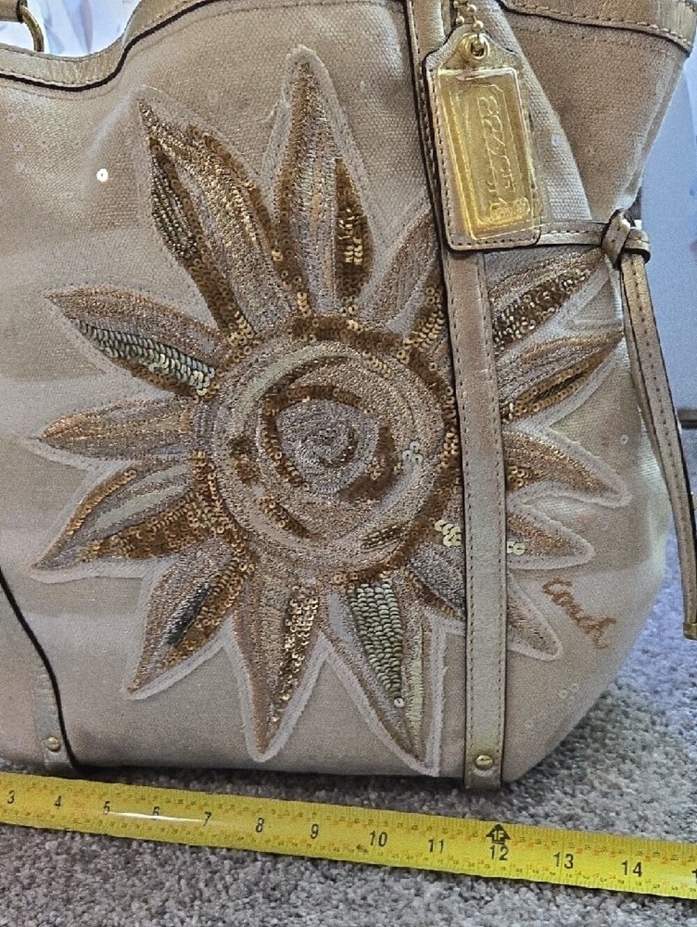 Coach Metallic Gold Sunflower Tote - Picture 3 of 12